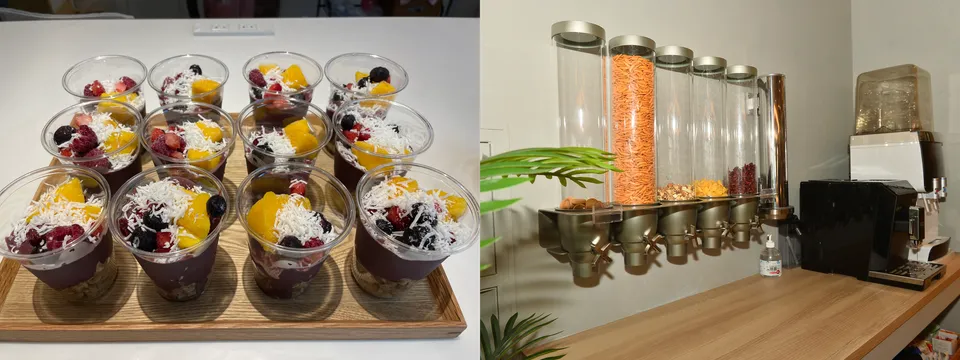 アサイーボウルとシリアルディスペンサー、ドリンクサーバー